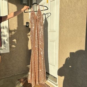 PROM DRESS- GOLD- SIZE 4- OPEN BACK